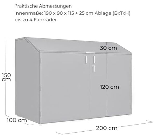 osoltus Gerätehaus Fahrradgarage Fahrradbox Anthrazit 200 x 100 cm H. 150 cm Bild 3