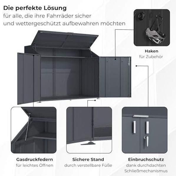 osoltus Gerätehaus Fahrradgarage Fahrradbox Anthrazit 200 x 100 cm H. 150 cm Bild 5