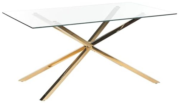 Esstisch CORA 160 cm 90 cm Sicherheitsglas Gold