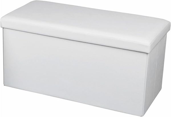 ECHTWERK Sitzbank Faltbare Polsterbank aus hochwertigem Kunstleder, Sitzhocker mit Aufbewahrungsfunktion, Für Wohnzimmer/Schlafzimmer, Bis 300 kg belastbar, Weiß, 76 x 38 x 38 cm