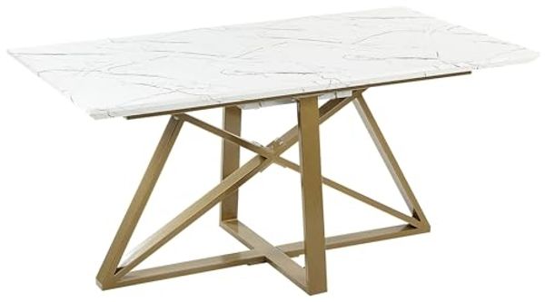 Ausziehbarer Esstisch MAXIMUS 160 200 cm 90 cm Marmor Optik Weiß