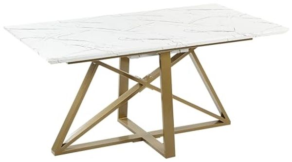 Ausziehbarer Esstisch MAXIMUS 160 200 cm 90 cm Marmor Optik Weiß