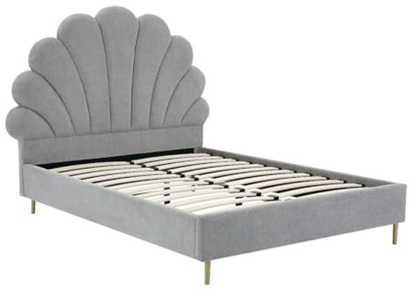 Vente-unique - LIVAYA Bett Stoff Grau - B 215 cm x H 150 cm x L 187 cm