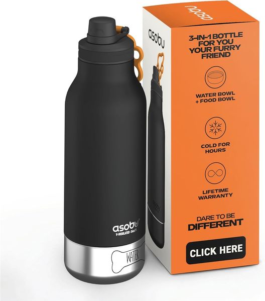 Asobu Buddy Indoor/Outdoor 1082 ml Schwarz Gummi Silikon Edelstahl Einziehen 124 mm
