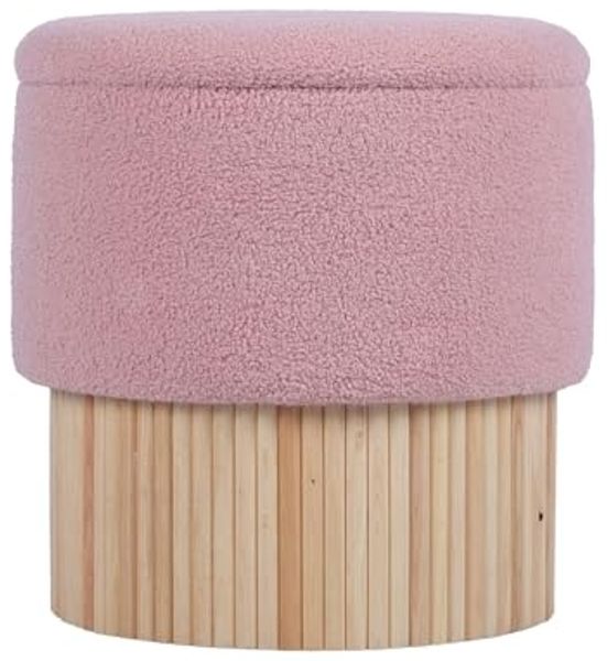 DRW Sitzsack mit Holzsockel, gepolstert in Rosa und Natur, 39 x 39 x 41 cm