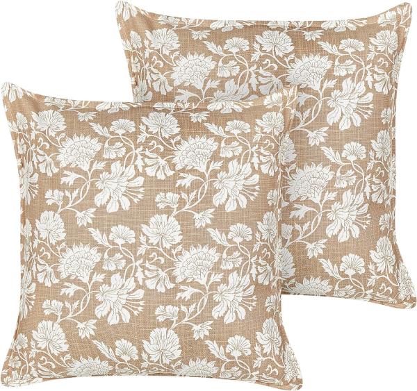 Kissen 2er Set NOTELEA Baumwolle 45 x 45 cm Blumenmuster Beige