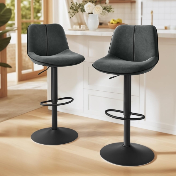 VASAGLE Barhocker 2er Set, Barstühle höhenverstellbar, drehbare Küchenhocker, mit ergonomischer Rückenlehne, Samt, für Kücheninsel, Hausbar, modern