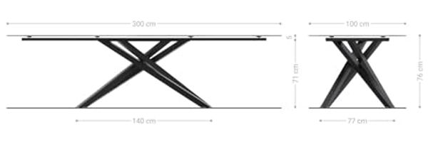 Outdoortisch Edge 300x100 cm Keramik Laminam® Statuarietto Weiß Kreuzgestell Rechteck Edelstahl Bild 3