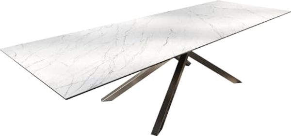 Outdoortisch Edge 300x100 cm Keramik Laminam® Statuarietto Weiß Kreuzgestell Rechteck Edelstahl