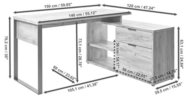 Jahnke Loop C 150 E Kerneiche/Anthrazit Schreibtisch, Engineered Wood, core Oak/Anthracite, One Size Bild 3