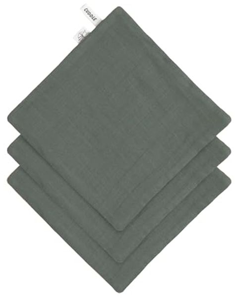 LÄSSIG Baby Musselin Waschlappen 3er Set/Muslin/Terry Washcloth Set 3 pcs petrol green