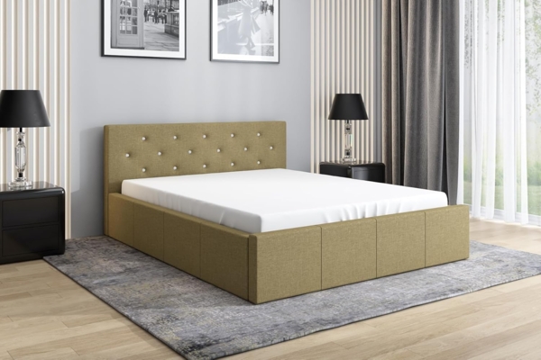 Polsterbett SKIDI 90x200 mit Matratze, Bettkasten und Lattenrost. Farbe: BEIGE 24