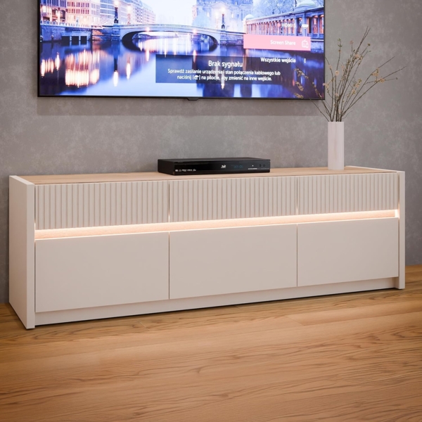 FORTE TV-Board Oak Square, TV-Board, Beleuchtung, grifflos, Klappen