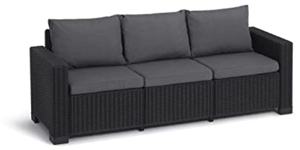 Allibert by Keter Gartenlounge Sofa California 3-Sitzer, graphit/ cool grey, inkl. Sitz- und Rückenkissen, Kunststoff, runde Rattanoptik, 199 x 68 x 72 cm