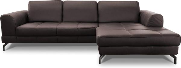 CAVADORE Ledergarnitur Benda / Großes Ecksofa mit XL-Longchair rechts & Federkern / Inkl. Sitztiefenverstellung / 284 x 87 x 175 / Echtleder: braun