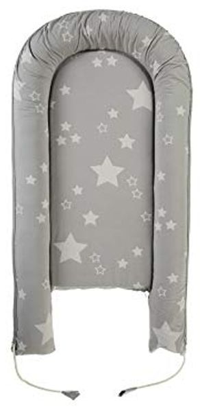 Bio Babynest Nestchen 100% Bio-Baumwolle (kbA), Kapok und Naturkautschuk, Maße 105x55 cm, Sterne Grau