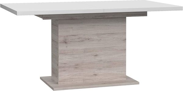 FORTE Saint Tropez Esstisch ausziehbar, Holzwerkstoff, Sandeiche Dekor kombiniert mit Weiß Hochglanz, 90 x 160 x 76,6 cm