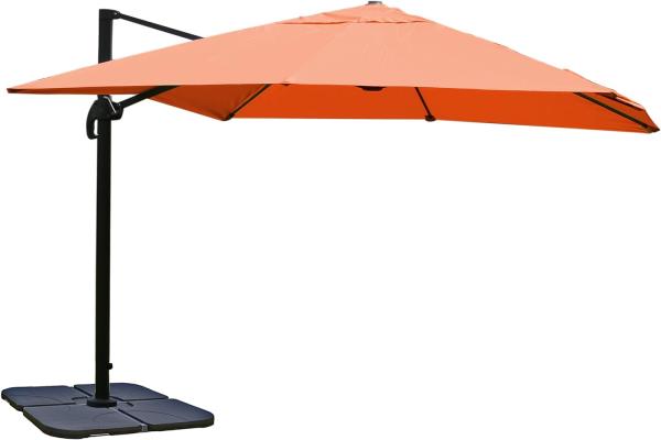 Gastronomie-Ampelschirm HWC-A96, Sonnenschirm 3x3m (Ø4,24m) Polyester Alu/Stahl 23kg ~ terracotta mit Ständer, drehbar