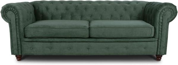 Sofa Chesterfield Asti 3-Sitzer, Couchgarnitur 3-er, Sofagarnitur, Couch mit Holzfüße, Polstersofa - Glamour Design (Grün (Capri 74))