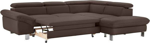 Mivano Ecksofa Driver mit Ottomane rechts, Ledercouch mit Bettfunktion und Bettkasten klein / Inkl. verstellbare Kopfstützen, 266 x 73 x 214, Kunstleder, Grau-Braun Bild 4
