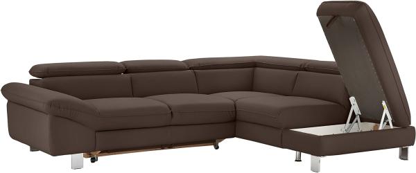 Mivano Ecksofa Driver mit Ottomane rechts, Ledercouch mit Bettfunktion und Bettkasten klein / Inkl. verstellbare Kopfstützen, 266 x 73 x 214, Kunstleder, Grau-Braun Bild 6