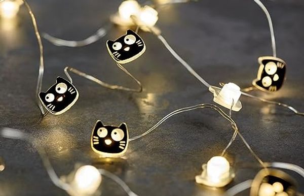 moses Ed, the Cat Mini-Lichterkette | 2,20 m LED-Lichterkette im Katzen-Design | 20 LEDs für den Innenbereich, Schwarz
