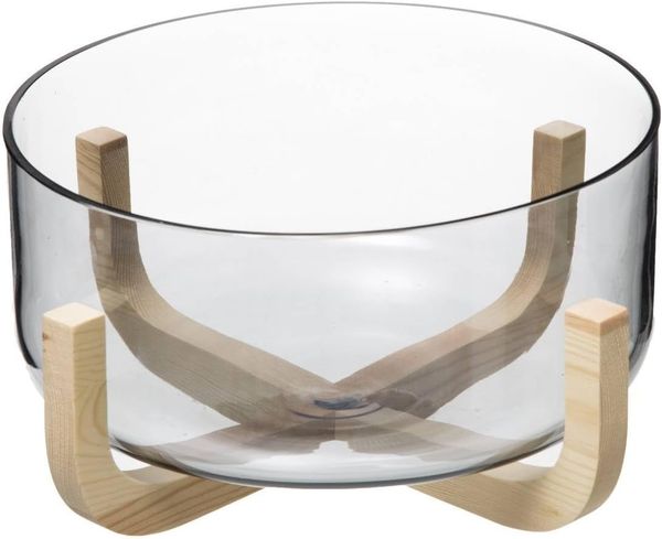 Secret de Gourmet Schüssel für Salat ARHA 24 cm Glas mit Holzsockel