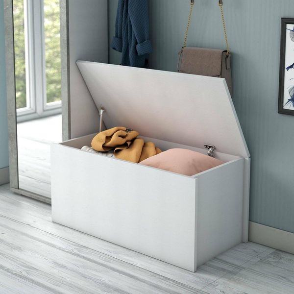 Dmora - Stamm Miltonia, große Mehrzweck-Aufbewahrungsbox, moderne Truhe, 100 % Made in Italy, 90 x 45 x 45 cm, Weiß,