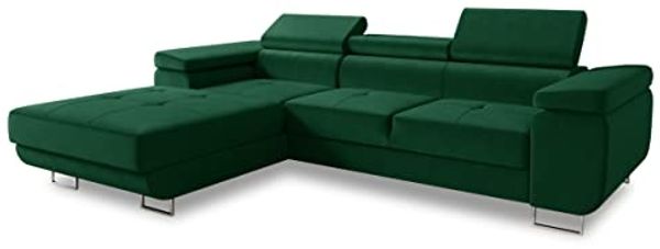 Ecksofa Divo mit Schlaffunktion, Bettkasten und einstellbare Kopfstützen (Grün (Kronos 19), Ecksofa Links)