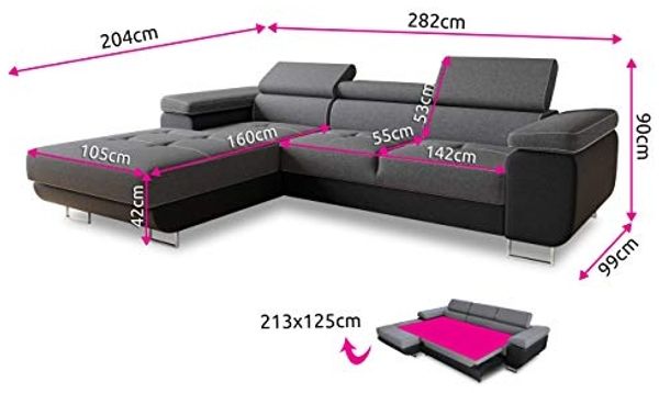Ecksofa Divo mit Schlaffunktion, Bettkasten und einstellbare Kopfstützen (Grün (Kronos 19), Ecksofa Links) Bild 3