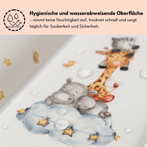 Wickelauflage 50x70 cm, Weiß mit Safari-Tieren – abwaschbar & wasserdicht, weich für Neugeborene – Wickeltischauflage für Wickelkommode – Baby Wickelunterlage, schnell abwischbar Bild 5