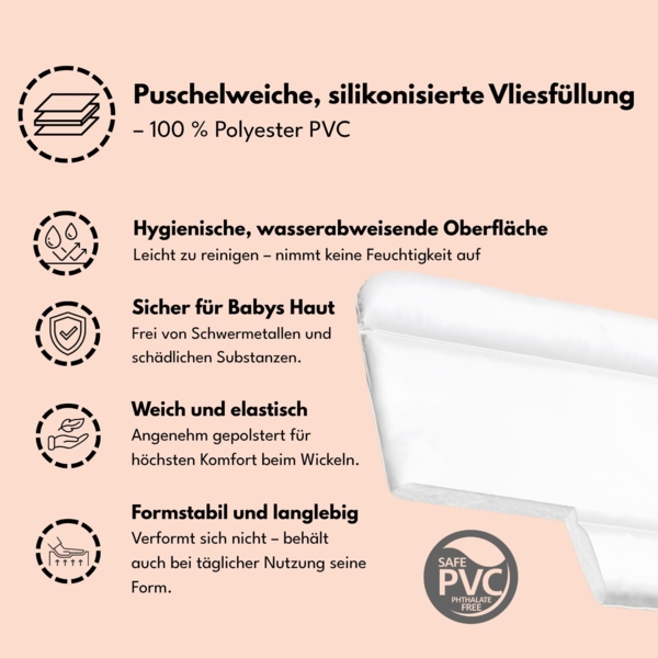 Wickelauflage 50x70 cm, Weiß mit Safari-Tieren – abwaschbar & wasserdicht, weich für Neugeborene – Wickeltischauflage für Wickelkommode – Baby Wickelunterlage, schnell abwischbar Bild 3