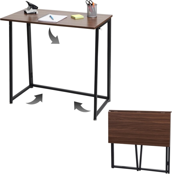 Schreibtisch HWC-K67 faltbar, Konsolentisch Klapptisch Laptoptisch Ablagetisch, 80x45 cm, Metall MDF ~ schwarz braun