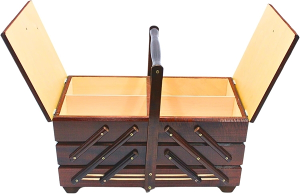 Dekohelden24 Nähkorb Hochwertiger Nähkasten, Nähkästchen aus Furnierholz mit 7 Fächern und (1 St), und Stoffbezug Rosenmotiv in Braun, L/B/H 42 x 20 x 21 cm. Bild 4