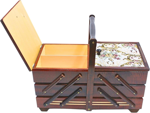 Dekohelden24 Nähkorb Hochwertiger Nähkasten, Nähkästchen aus Furnierholz mit 7 Fächern und (1 St), und Stoffbezug Rosenmotiv in Braun, L/B/H 42 x 20 x 21 cm. Bild 3