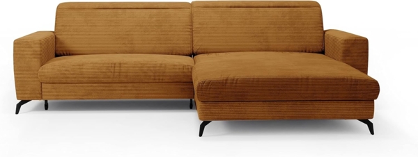 CAVADORE Ecksofa Bounce mit Cord-Bezug / L-Form-Sofa mit Schlaffunktion, Bettkasten + Kopfteilverstellung / 290x88-108x178 / Breitcord, Gold-Gelb