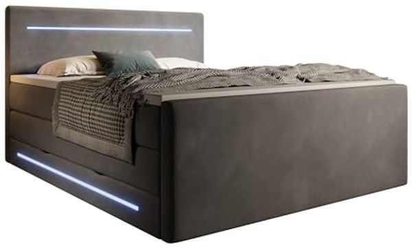 wonello Boxspringbett Laurel, mit LED Beleuchtung, Bettkasten, Matratzen und Topper