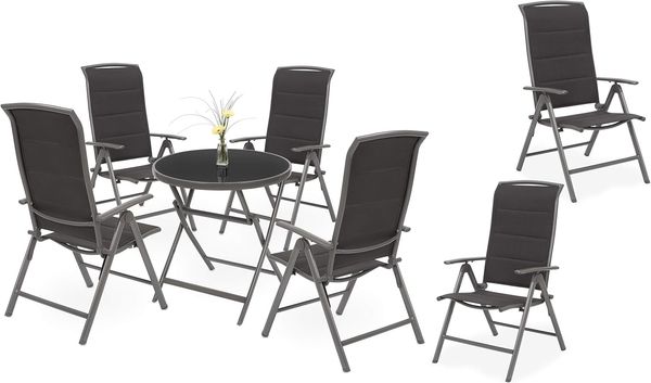 Garten Sitzgruppe Milano - Glastisch 70 cm Ø mit Hochlehner Stuhl - Aluminium - Wetterfest