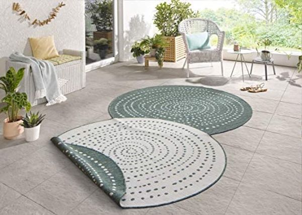 In- & Outdoor Wendeteppich Bali, rund - grün,creme - 140 cm Durchmesser