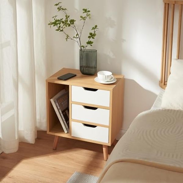 Nachttisch Bordkak 55x48x30 cm Eicheoptik/Weiß [en. casa]
