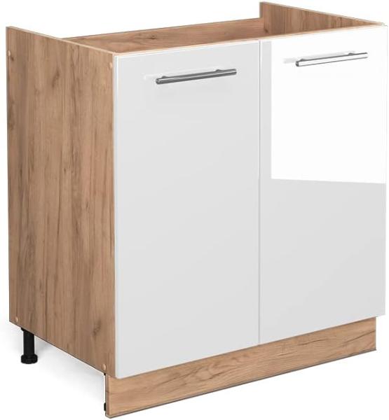 Vicco Küchenschrank Küchenmöbel Fame-Line modern Küche Einbauküche Küchenzeile Blende Unterschrank Hochschrank Hängeschrank Hochglanz (Eiche-Weiß, Spülenunterschrank 80 cm)