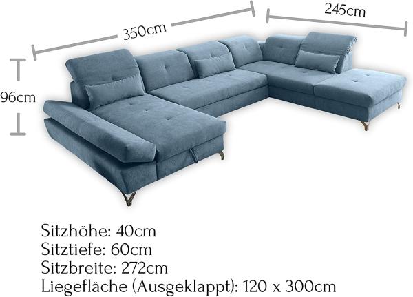 Couch MELFI R Sofa Schlafcouch Wohnlandschaft Schlaffunktion blau denim U-Form rechts Bild 3