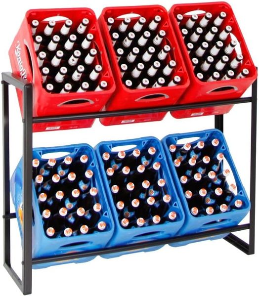 PROREGAL® Standregal Getränkekistenregal Königssee, HxBxT 82x105x32 cm, 6 Kästen, Getränkeregal, Schwarz, 2 Ebenen, 100kg Traglast pro Ebene, stabiles Kistenregal
