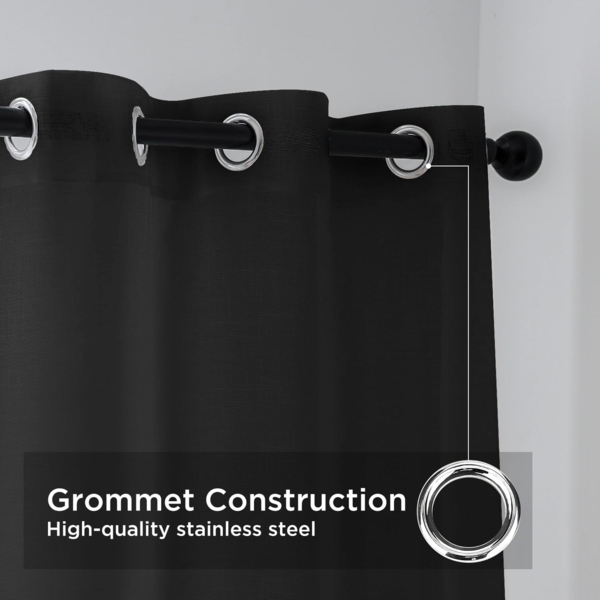 CUCRAF Leinen Voile Vorhänge mit Ösen Lichtfilterung Gardine für Schlafzimmer Wohnzimmer, Schwarz, H225 x B140cm 2er Set Bild 3