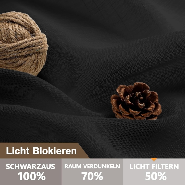 CUCRAF Leinen Voile Vorhänge mit Ösen Lichtfilterung Gardine für Schlafzimmer Wohnzimmer, Schwarz, H225 x B140cm 2er Set Bild 2