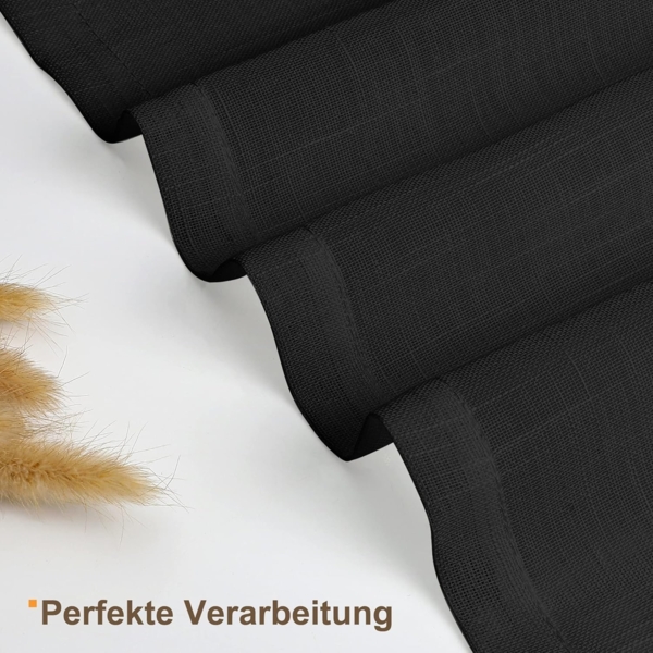CUCRAF Leinen Voile Vorhänge mit Ösen Lichtfilterung Gardine für Schlafzimmer Wohnzimmer, Schwarz, H225 x B140cm 2er Set Bild 5