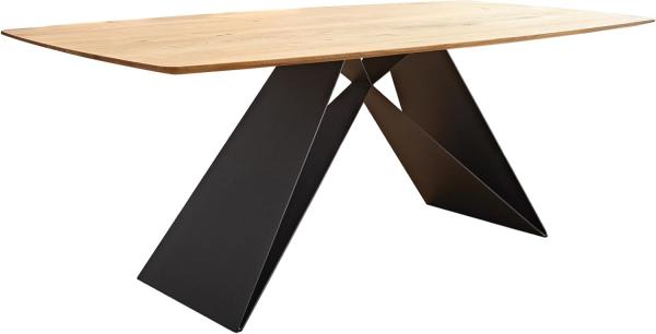 Esstisch Edge Boot 200x100x2,5-3 Eiche Natur V-Gestell Flachstahl Schwarz Schweizer Kante