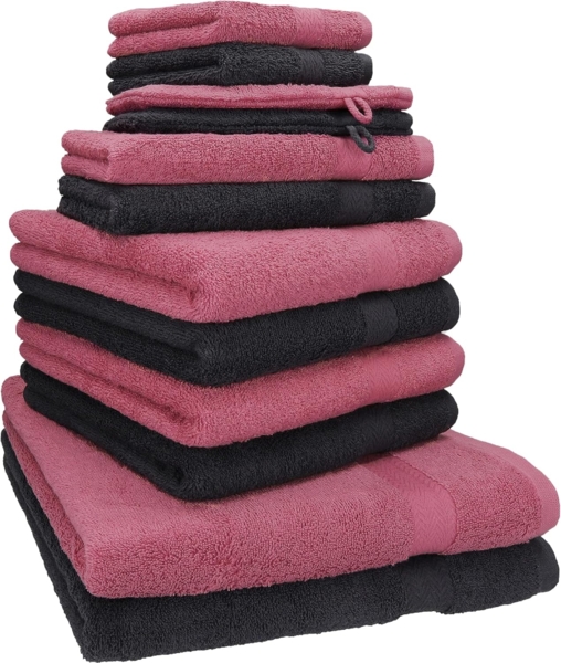 Betz Handtuch Set 12-TLG. Handtuch Set Premium Farbe Graphit/Beere, 100% Baumwolle (12-St)