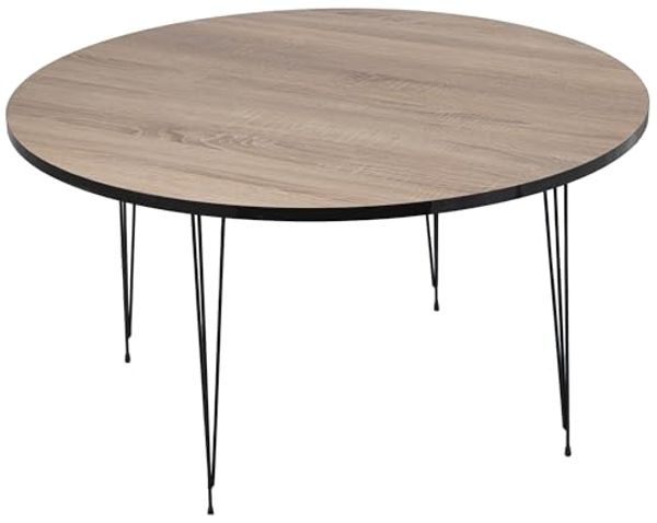 DRW Runder Couchtisch aus Holz und Metall in Eiche und Schwarz, 89x45 cm, Dicke 1,8 cm, 89x45 cm, grosor 1,8cm