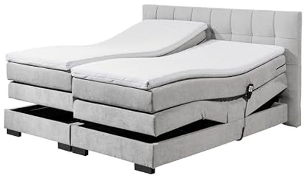 Boxspringbett >TALENA< Liegefläche 180x200, Motorverstellung, silver - 202x113x211cm (BxHxT)